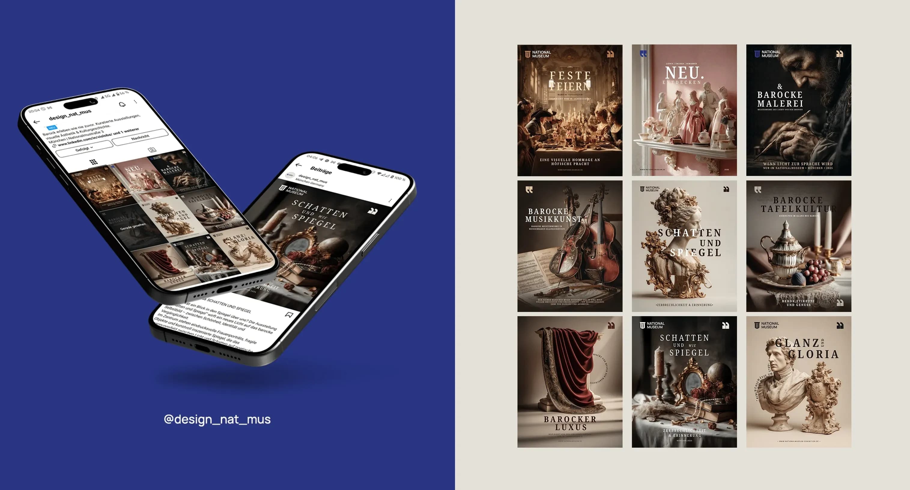 National Museum Instagram feed and social media designs on smartphones
