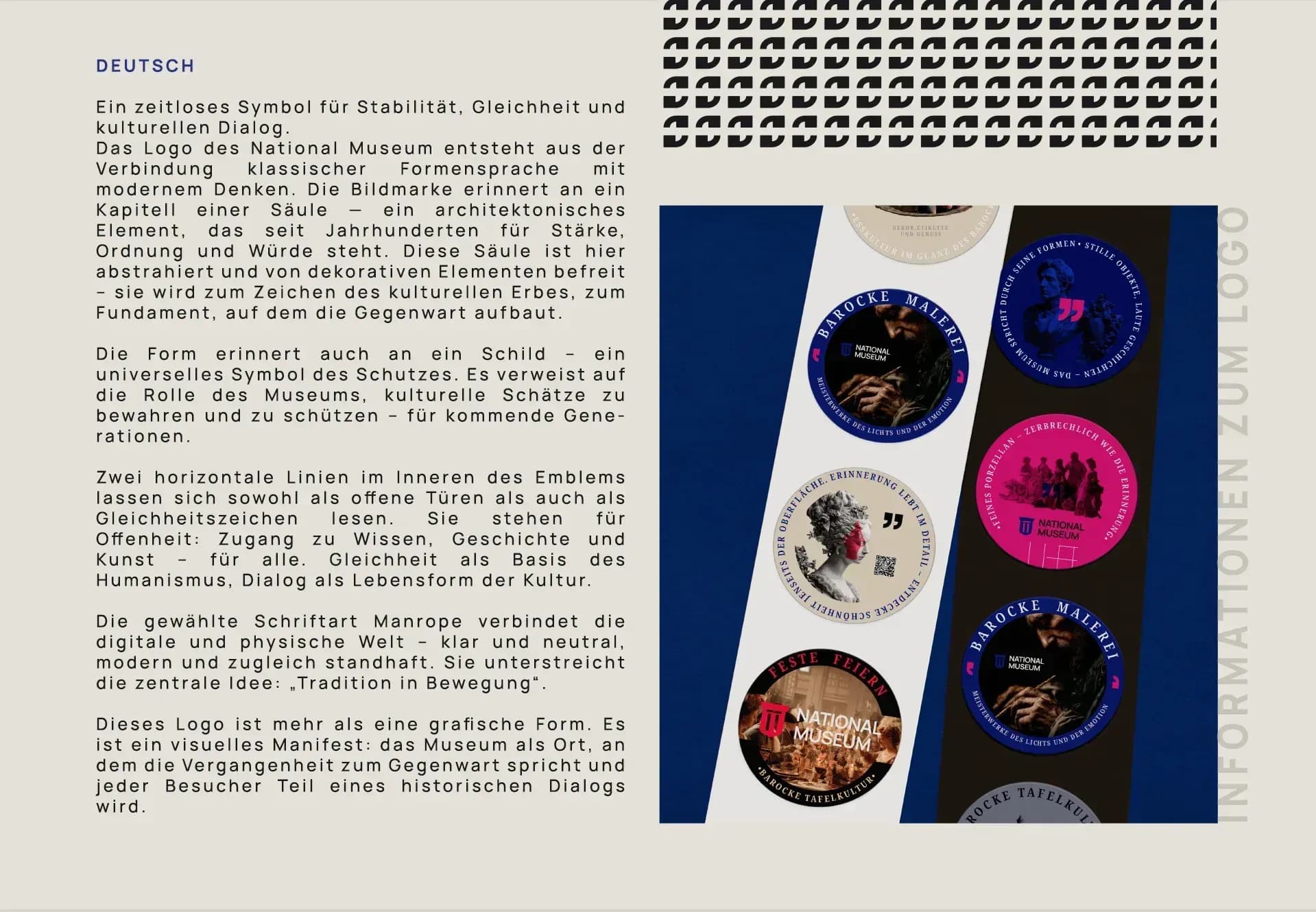 National Museum brand guidelines page with badges and merchandise designs