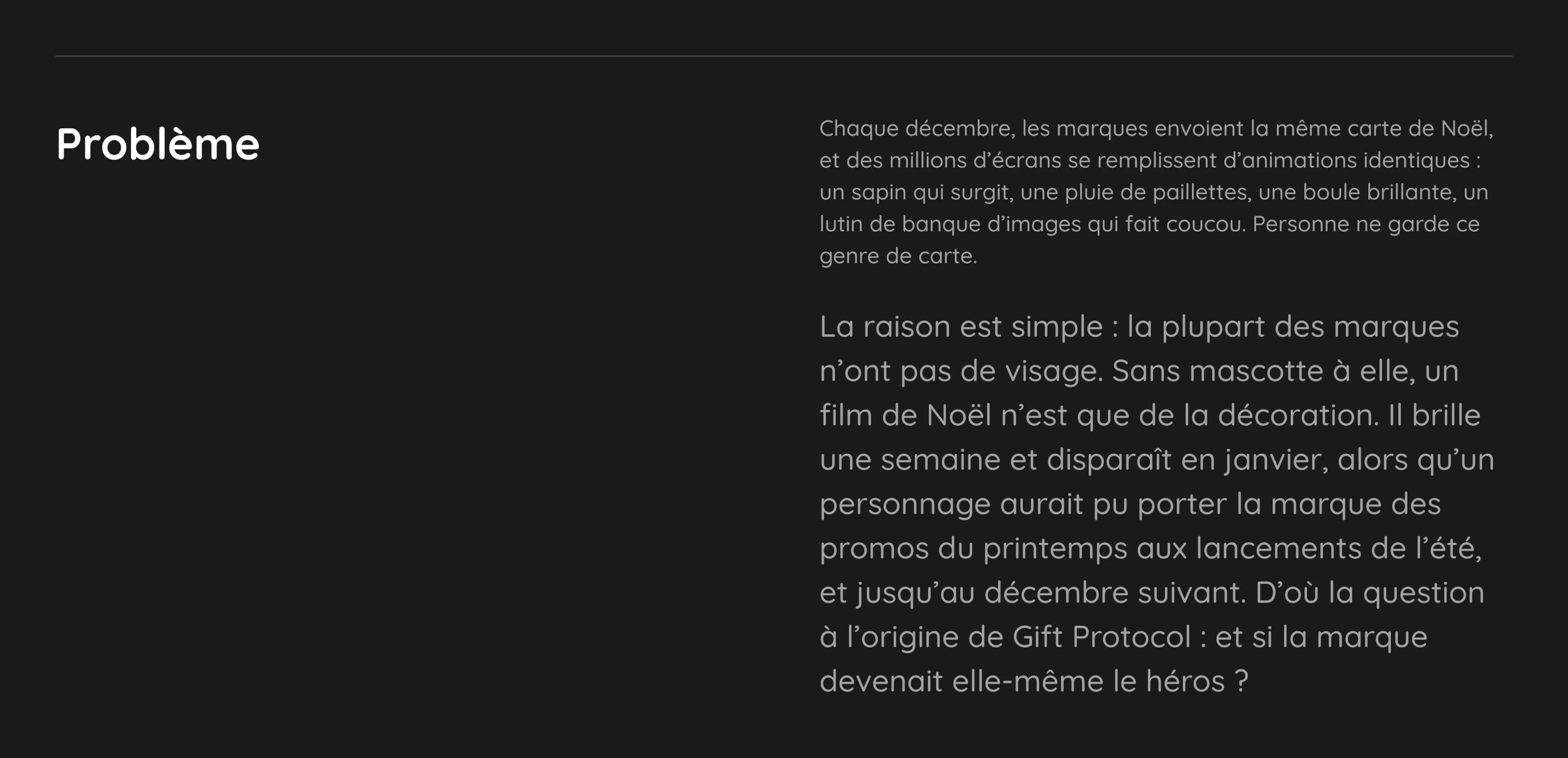 Problème : enjeux et défi du projet Gift Protocol, personnages 3D pour l’histoire de Noël d’une marque
