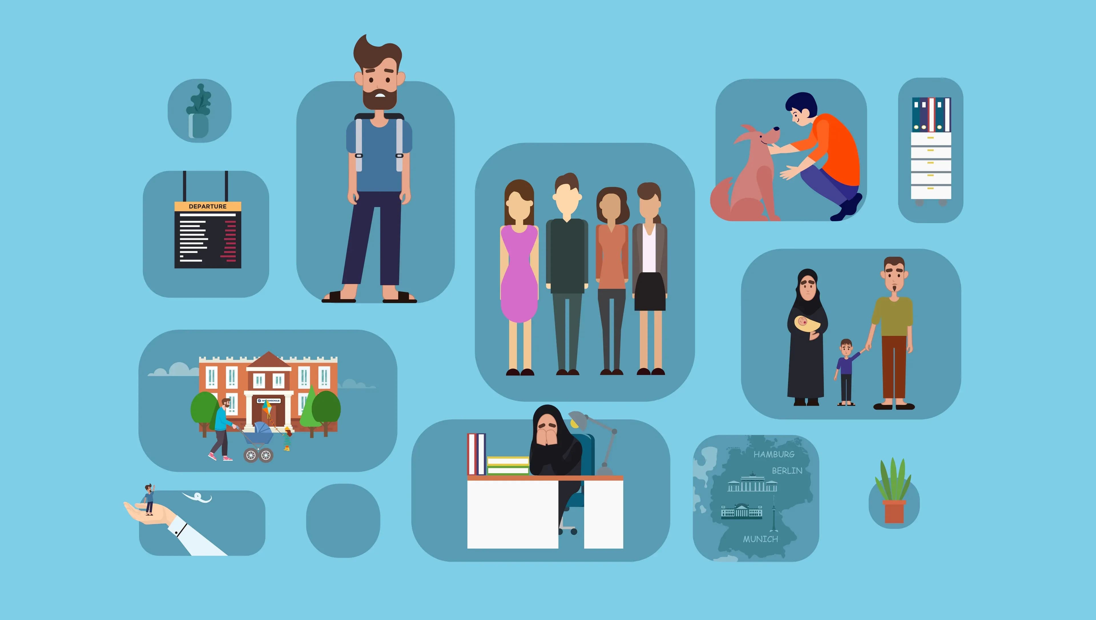 Visual elements and illustration system of the integration explainer video