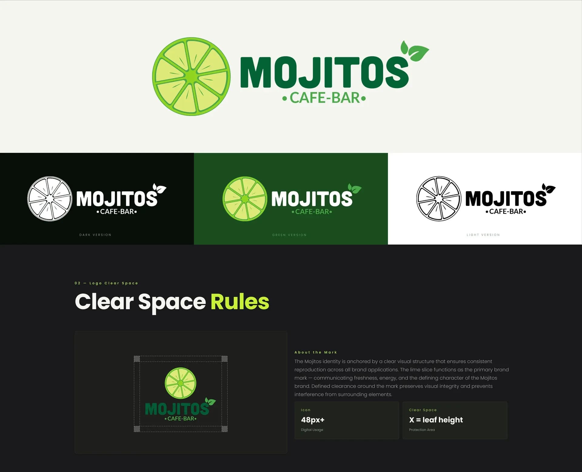 MOJITOS Café-Bar logo, colour variations and clear space rules
