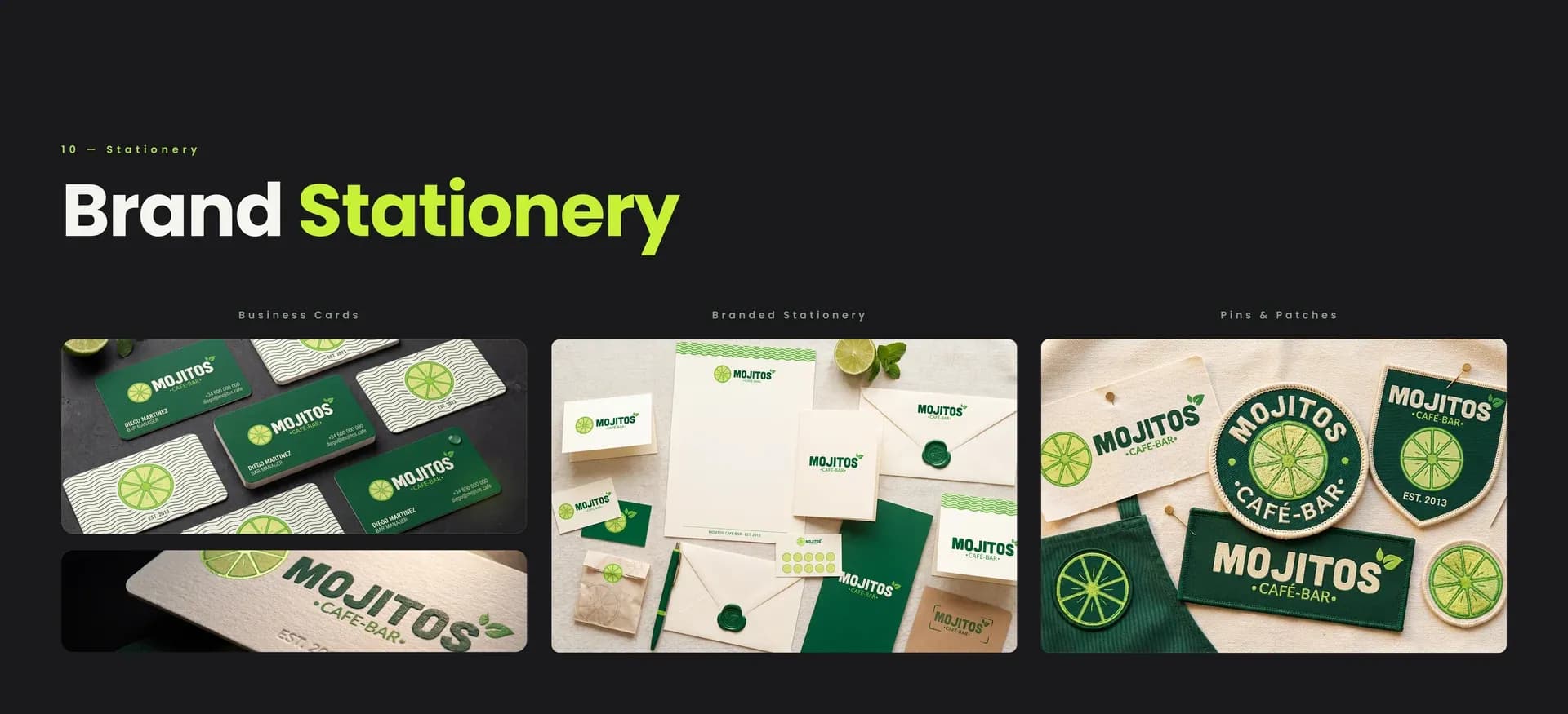 MOJITOS brand stationery – cards, letterheads and envelopes