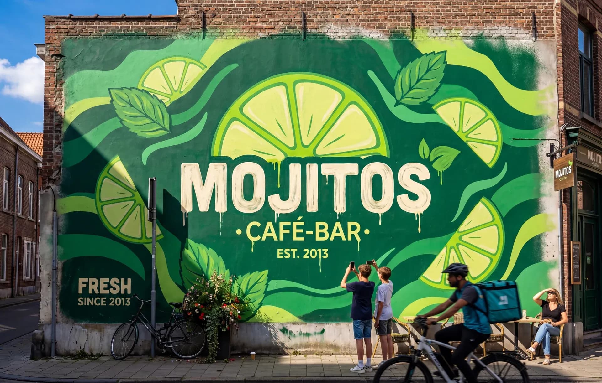 MOJITOS wall mural – a giant lime artwork on a city building