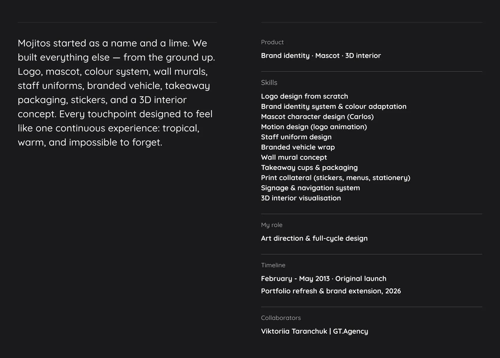 MOJITOS Café-Bar – project overview, skills, role and timeline