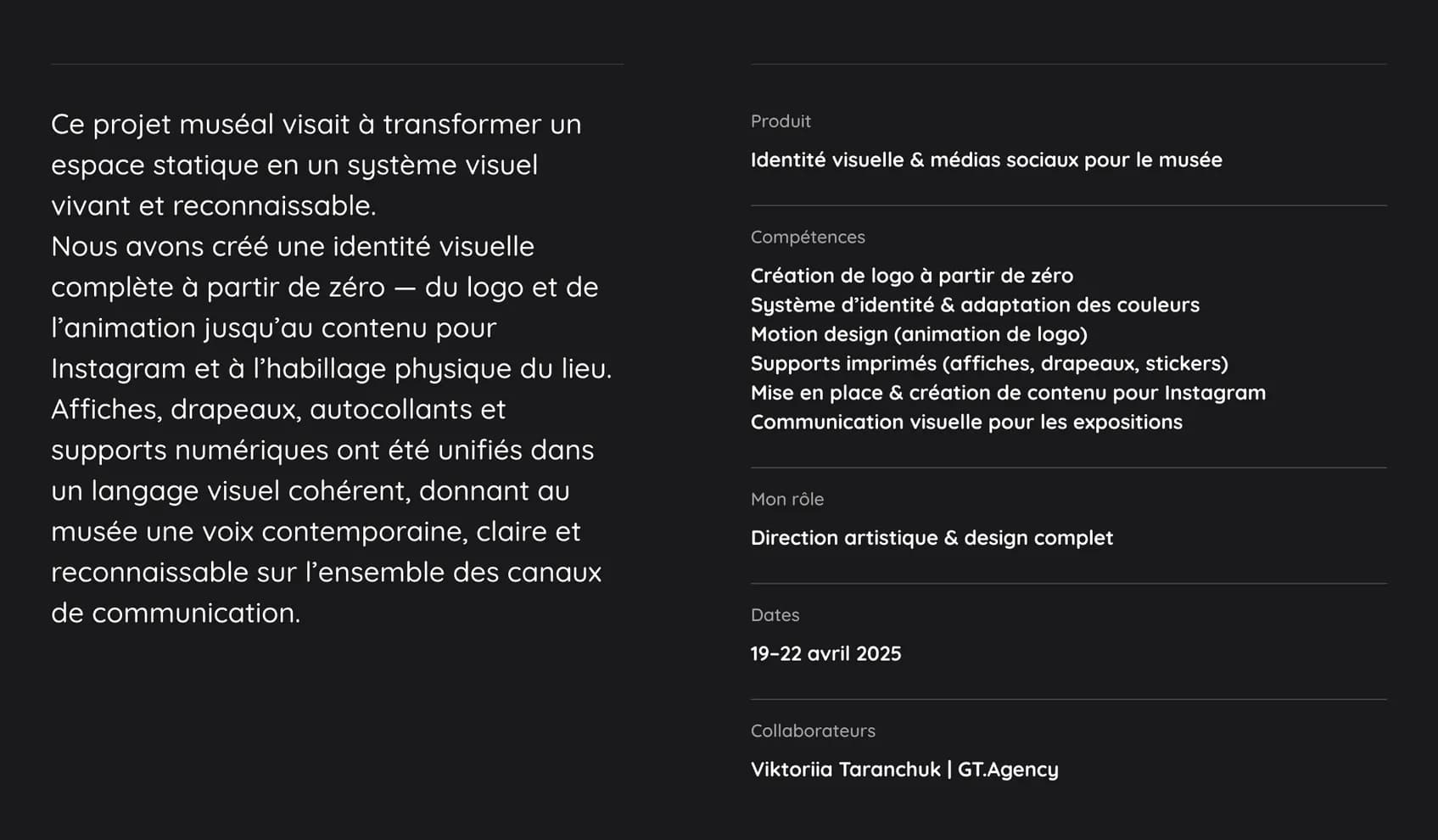 Musée national – description du projet