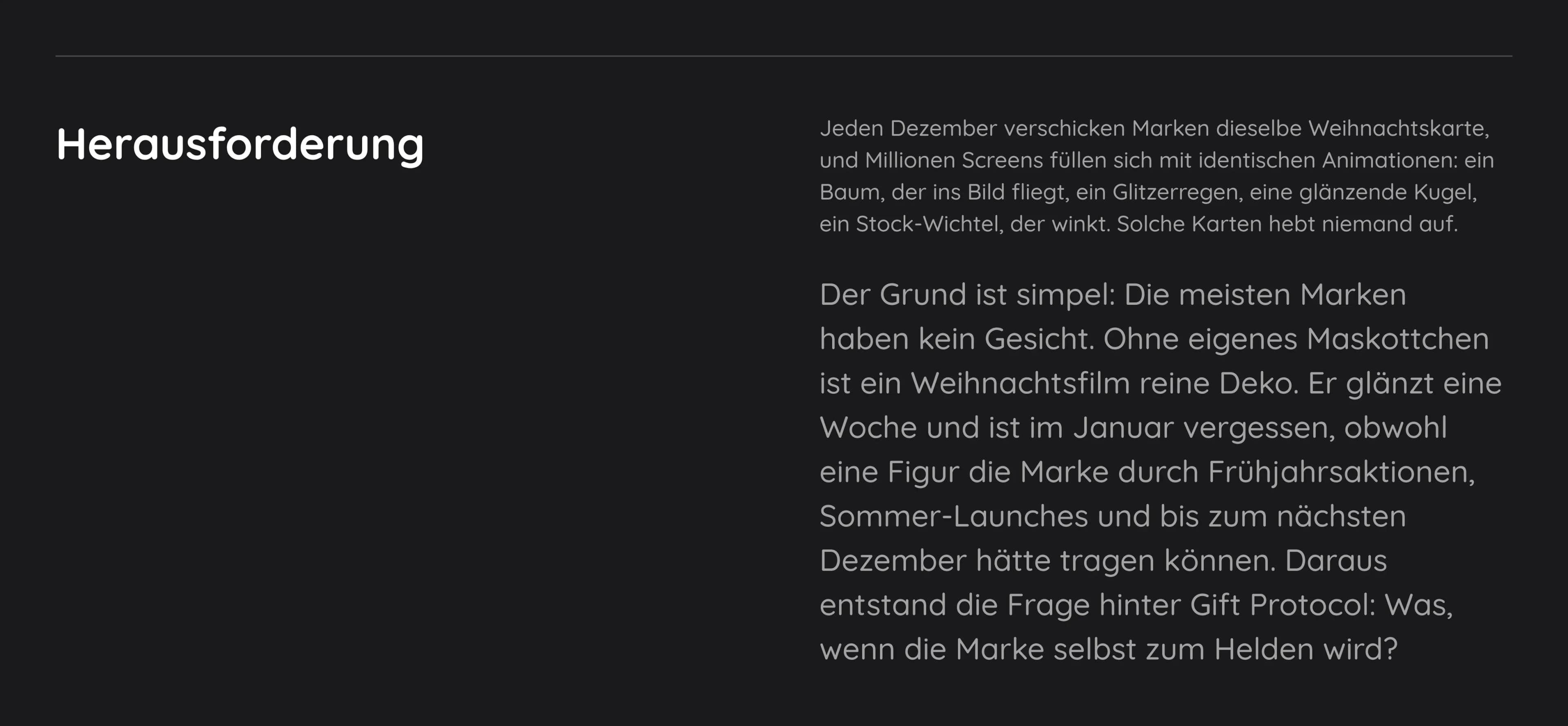 Problem: Aufgabe und Herausforderung des Projekts Gift Protocol, 3D-Charaktere für die Weihnachtsgeschichte einer Marke