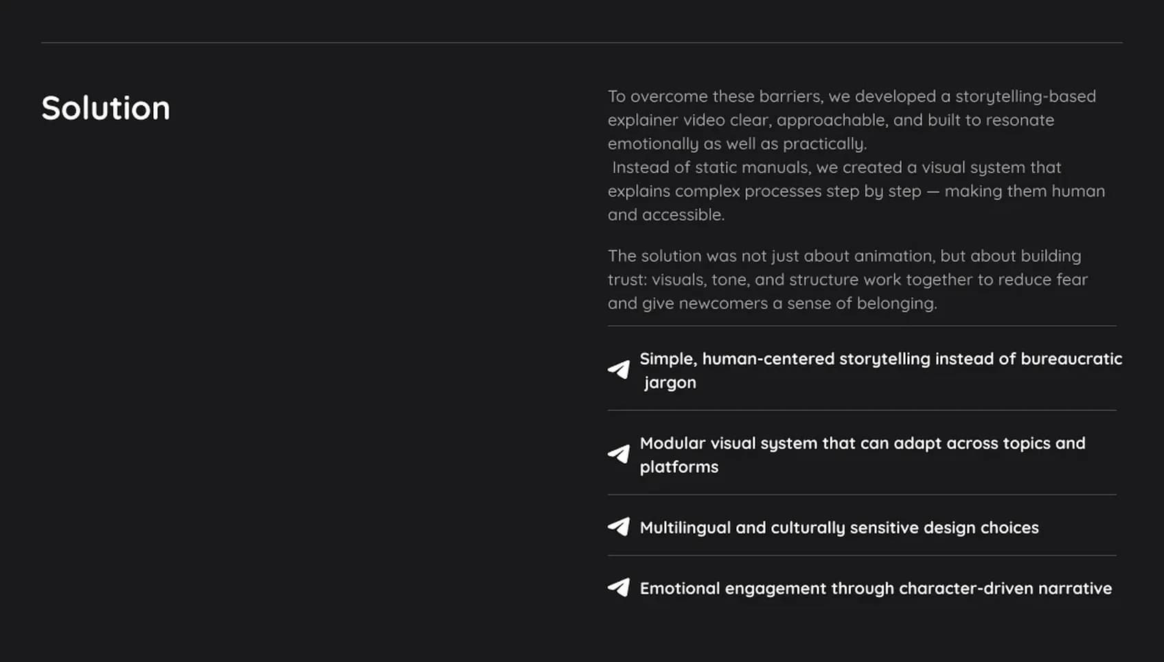 Solution: storytelling-based explainer video with a modular, multilingual visual system